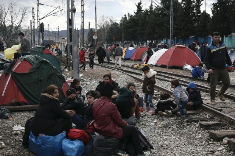 Refugees placed their tents on the railway tracks during a rainy day in the refugee camp in Idomeni, northern Greece, 04 March 2016, where refugees and migrants wait to get a permission to pass the borders from Greece to FYROM. A total of 320 refugees crossed the Greek-FYROM buffer zone over the last 24 hours. More than 10,000 refugees have been stranded in the area in rather difficult conditions after Thursday's rainstorm. The buffer zone is now closed again.
