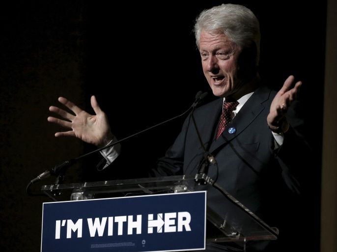 Former U.S. president Bill Clinton makes remarks at the Hillary Victory Fund "I'm With Her" benefit concert for his wife, U.S. Democratic presidential candidate Hillary Clinton, at Radio City Music Hall in the Manhattan borough of New York City, in this March 2, 2016 file photo. Clinton angrily told Black Lives Matter protesters in Philadelphia April 7, 2016, that they "are defending the people who kill the lives you say matter" prompting criticism from black voters whose support Hillary Clinton is counting on in her quest for the presidency. REUTERS/Mike Segar/files