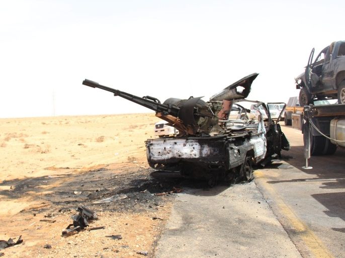The site of a car bomb that targeted a security post, Misrata, 200km east of Tripoli, Libya, 13 April 2016. According to reports a security guard is dead and four are wounded.
