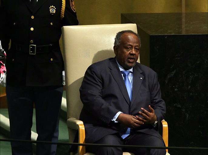 epa04958026 Ismael Omar Guelleh, President of the Republic of Djibouti, waits to deliver his address during the 70th session General Debate of the United Nations General Assembly at United Nations headquarters in New York, USA, 30 September 2015. EPA/JASON SZENES
