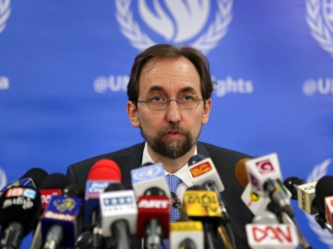 UN High Commissioner for Human Rights Zeid Raad Al Hussein holds a press conference as he concludes his official visit to Sri Lanka, at the UN office in Colombo, Sri Lanka, 09 February 2016. The visiting UN High Commissioner toured the former war-torn region of Jaffna, met the President, the Prime Minister, the Opposition Leader of Parliament and civil society leaders. He also met relatives and parents of the disappeared persons during the war. He reiterated that Sri Lanka has the sovereign right to investigate into the allegations of war crimes and human rights violations but that they should deliver justice to the affected parties. Meanwhile, during the High Commissioners meeting with the media, groups from the islands eastern province protested outside claiming that the High Commissioner had not offered an opportunity for the easterners to meet him.