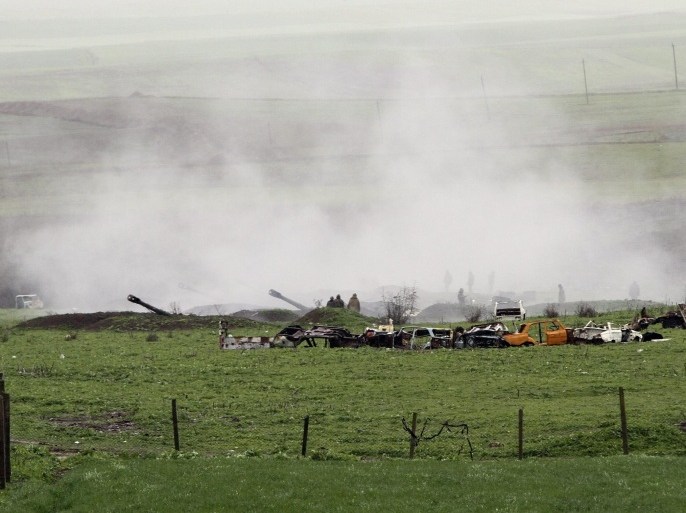 Armenian artillery position of the self-defense army of Nagorno-Karabakh in Martakert, Nagorno-Karabakh Republic, 03 April 2016. According to media reports, dozens have died during clashes that erupted on 01 April 2016 as part of a territorial conflict between Armenia and Azerbaijan in Nagorno-Karabakh Republic. Azerbaijan armed forces reportedly attacked self-proclaimed Nagorno-Karabakh Republic, which has been controlled by ethnic Armenians since 1994. Russian President Vladimir Putin called for a ceasefire.