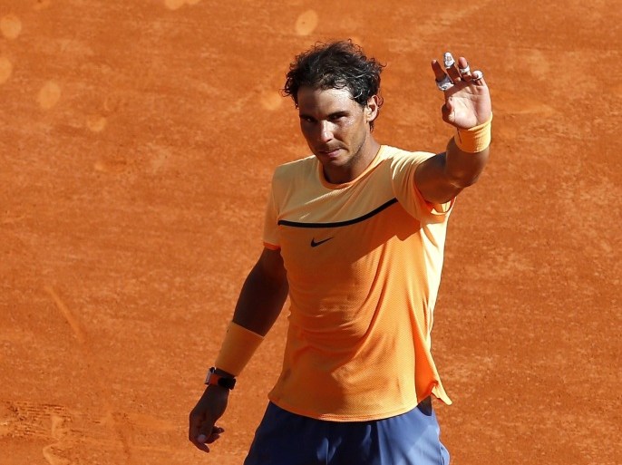 Rafael Nadal of Spain celebrates his win against Andy Murray of Great Britain after their semi final match at the Monte-Carlo Rolex Masters tournament in Roquebrune Cap Martin, France, 16 April 2016.