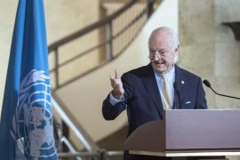 Staffan de Mistura, UN Special Envoy of the Secretary-General for Syria, speaks after the Update on Task Force for Humanitarian Access in Syria, at the European headquarters of the United Nations, in Geneva, Switzerland, 14 April 2016.