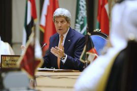 Secretary of State John Kerry participates in Gulf Cooperation Council (GCC) Ministerial meetings in Manama, Bahrain, Thursday, April 7, 2016. (Jonathan Ernst/Pool Photo via AP)