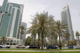 A general view shows HSBC Bank Tower (L) and Doha Bank Tower (R) in Doha in this April 30, 2012 file photo. REUTERS/Mohammed Dabbous/Files GLOBAL BUSINESS WEEK AHEAD PACKAGE - SEARCH 'BUSINESS WEEK AHEAD APRIL 18' FOR ALL IMAGES