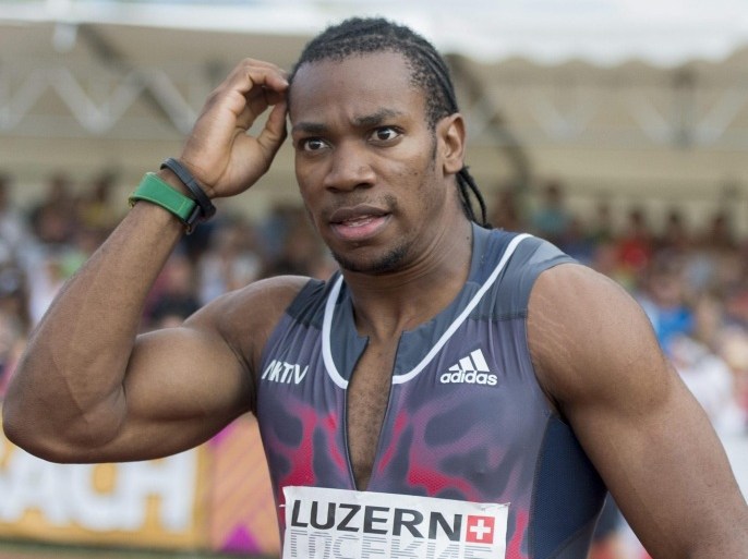 Yohan Blake from Jamaica during the men's 100m race at the International Athletics Meeting in Lucerne, Switzerland, Tuesday, July 14, 2015.