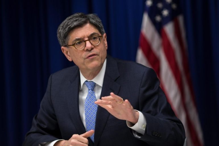 US Treasury Secretary Jacob Lew speaks to members of the media in the Consulate General of the United States in Hong Kong, China, 01 March 2016. Lew is on an official visit to Hong Kong.