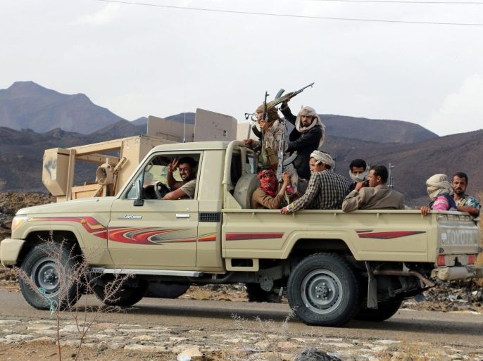 Yemeni fighters, loyal to the Saudi-backed Yemeni government, ride a vehicle as they patrol a region, two days before the scheduled start of a ceasefire in the eastern province of Marib, Yemen, 08 April 2016. The UN has announced Yemen's warring parties agreed to a nationwide ceasefire that begins on midnight of 10 April 2016 ahead of a new round of peace talks starting 18 April in Kuwait, in a fresh attempt to end Yemens yearlong conflict which killed over 6,000 people.