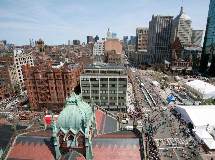 Apr 18, 2016; Boston, MA, USA; A general view of Boylston Street after the finish line of the 2016 Boston Marathon. Mandatory Credit: Brian Fluharty-USA TODAY Sports