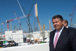 German Minister of Economic Affairs Sigmar Gabriel attends the opening of Bauma, the world's largest construction fair, in Munich, Germany, 11 April 2016.