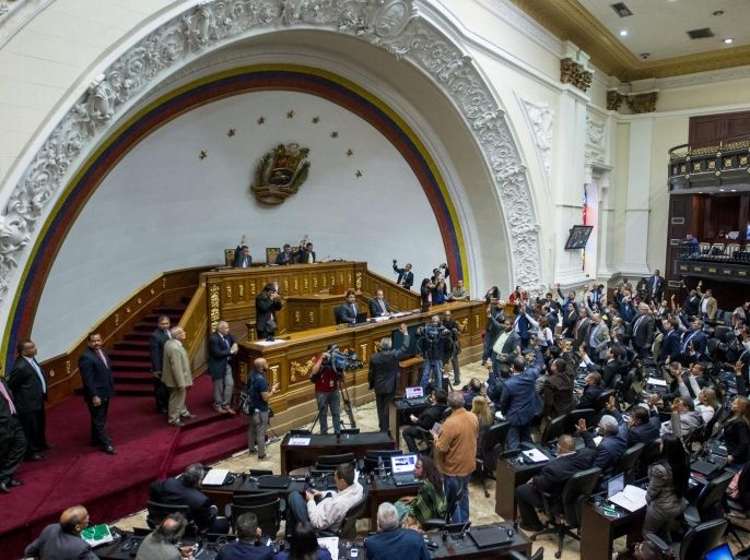 Legislators hold a session of the National Assembly in Caracas, Venezuela, 17 May 2016. The National Assembly rejected the state of emergency decreed by the government to of President Nicolas Maduro, a decree that gives security forces extra authority to counter 'destabilizing forces within the country' and authorizes the government to do all that is necessary to ensure the economic stability of the country. The opposition-controlled National Assembly declared the decree unconstitutional.