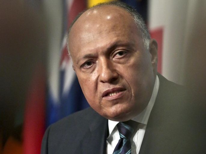 Egypt’s Foreign Minister Sameh Shoukry speaks during a press conference after heading a Security Council meeting on terrorism, Wednesday, May 11, 2016, at U.N. headquarters. (AP Photo/Bebeto Matthews)