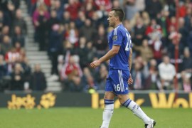 Britain Soccer Football - Sunderland v Chelsea - Barclays Premier League - Stadium of Light - 7/5/16 Chelsea's John Terry looks dejected after being sent off Action Images via Reuters / Ed Sykes Livepic EDITORIAL USE ONLY. No use with unauthorized audio, video, data, fixture lists, club/league logos or "live" services. Online in-match use limited to 45 images, no video emulation. No use in betting, games or single club/league/player publications. Please contact your account representative for further details.