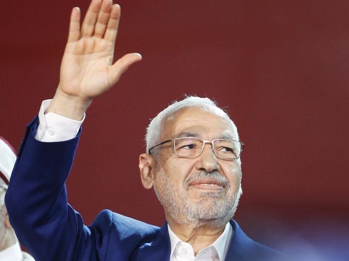 Rached Ghannouchi, leader of the Islamist Ennahda movement, gesture during the congress of the Ennahda Movement in Tunis, Tunisia May 20, 2016. Zoubeir Souissi