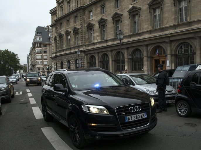 The police convoy transporting Paris attacks suspect Salah Abdeslam (unseen) arrives at the Palais de Justice at the 36, Quai des Orfevres where he is to appear before the French prosecutors in charge of the affair, in Paris, France, 20 May 2016. Salah Abdeslam was handed over by Belgium to French authorities to face prosecution in relation to the Paris terror attacks on 13 November 2015.