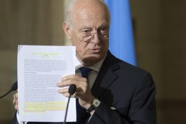 UN Special Envoy of the Secretary-General for Syria Staffan de Mistura speaks about the International Syria Support Group's Humanitarian Access Task Force, at the European headquarters of the United Nations, in Geneva, Switzerland, 19 May 2016. The Syrian pro-government forces retook control on 19 May over the southern region of Eastern Ghouta, the main opposition stronghold on the outskirts of Damascus, reported the Syrian Observatory for Human Rights, or SOHR.