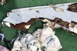 Recovered debris of the EgyptAir jet that crashed in the Mediterranean Sea is seen in this handout image released May 21, 2016 by Egypt's military. Egyptian Military/Handout via Reuters ATTENTION EDITORS - THIS IMAGE WAS PROVIDED BY A THIRD PARTY. EDITORIAL USE ONLY. NO RESALES. NO ARCHIVE. THIS PICTURE WAS PROCESSED BY REUTERS TO ENHANCE QUALITY. AN UNPROCESSED VERSION HAS BEEN PROVIDED SEPARATELY.