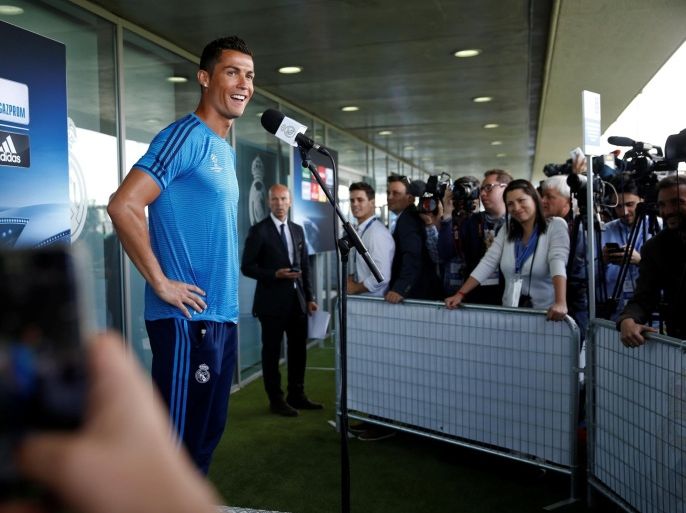 Football Soccer - Real Madrid Preview - Valdebebas, Madrid, Spain - 24/5/16. Real Madrid's Cristiano Ronaldo answers questions to reporters after a training session. REUTERS/Andrea Comas