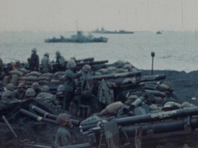 This photo provided by the University of South Carolina shows a scene from the Battle of Iwo Jima, recorded by the U.S. Marine Corps in 1945, is part of a collection of silent, color films being preserved by the Moving Image Research Collections at the University of South Carolina in Columbia, S.C. The university is in the process of preserving about 2,000 hours of film showing marines in action during World War II, Korea and Vietnam. (U.S. Marine Corps/University of South Carolina via AP)