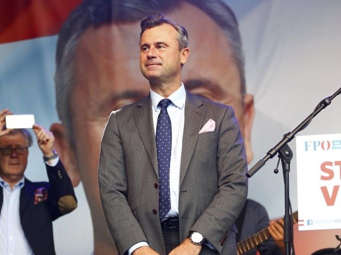 Austrian far right Freedom Party (FPOe) presidential candidate Norbert Hofer arrives for his final election rally in Vienna, Austria, May 20, 2016. REUTERS/Leonhard Foeger