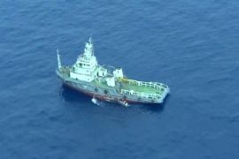 An aerial view of a vessel is seen as rescue teams recover debris of the EgyptAir jet that crashed in the Mediterranean Sea, in this still image taken from video on May 21, 2016. Egyptian Military/Handout via Reuters TV ATTENTION EDITORS - THIS IMAGE WAS PROVIDED BY A THIRD PARTY. EDITORIAL USE ONLY. NO RESALES. NO ARCHIVE.