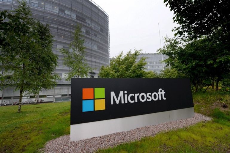 A Microsoft sign is pictured at its Finnish headquarters in Espoo, Finland July 8, 2015. Microsoft Corp said on Wednesday it would cut 7,800 jobs and write down about $7.6 billion related to its Nokia handset business, which it acquired in 2014. REUTERS/Mikko Stig/LehtikuvaATTENTION EDITORS ‚Äì¬†THIS IMAGE WAS PROVIDED BY A THIRD PARTY. THIS PICTURE IS DISTRIBUTED EXACTLY AS RECEIVED BY REUTERS, AS A SERVICE TO CLIENTS. NO THIRD PARTY SALES. NOT FOR USE BY REUTERS THIRD PARTY DISTRIBUTORS. FINLAND¬†OUT. NO COMMERCIAL OR EDITORIAL SALES IN FINLAND.