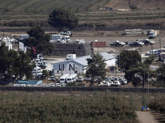 A general view of a U.N. base is seen in the Israeli occupied Golan Heights September 16, 2014. U.N. peacekeepers in the Golan Heights pulled out from four positions and a camp on the Syrian side of the Syrian-Israeli border due to a severe deterioration of security in the region, the United Nations said on Monday. REUTERS/Ronen Zvulun (POLITICS CIVIL UNREST)