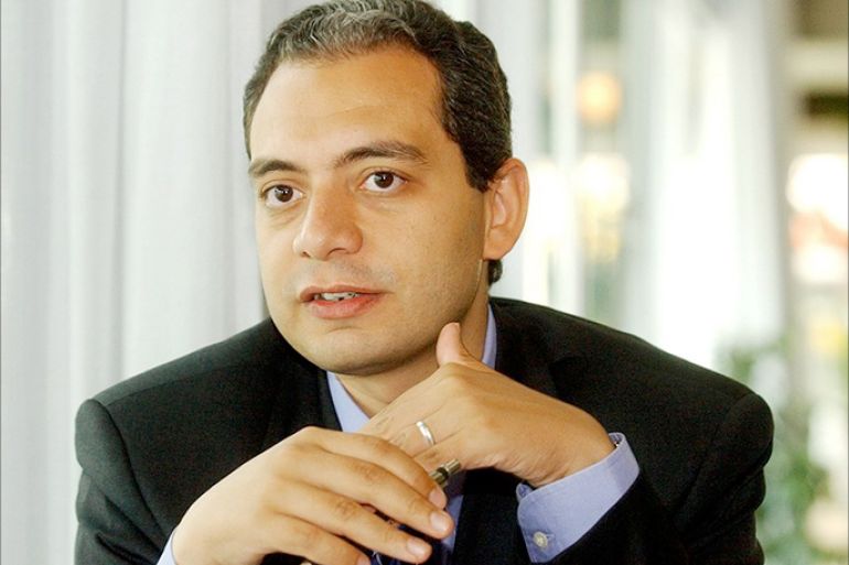Ibrahim Helal, editor-in-chief of the Arabic satellite news channel Al-Jazeera, gestures during an interview in Biel on Thursday, 08 May 2003. Hilal came to Switzerland to take part in the 'Biel Comminucation Days' media congress. EPA PHOTO KEYSTONE/Edi Engeler