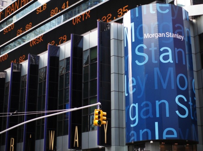 The corporate logo of financial firm Morgan Stanley is pictured on the company's world headquarters in the Manhattan borough of New York City, in this January 20, 2015 file photo. Morgan Stanely plans to cut $1 billion in costs by 2017 by outsourcing some operations and making greater use of technology, Chief Executive James Gorman said January 19, 2016. REUTERS/Mike Segar/Files