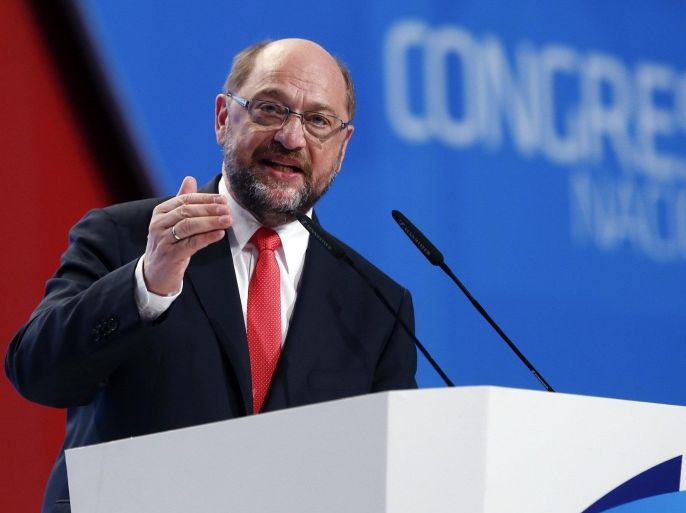 European Parliament President Martin Schulz delivers his speech at the 21st Congress of the Portuguese Socialist Party (PS) at the Parque das Nacoes in Lisbon, Portugal, 04 June 2016.