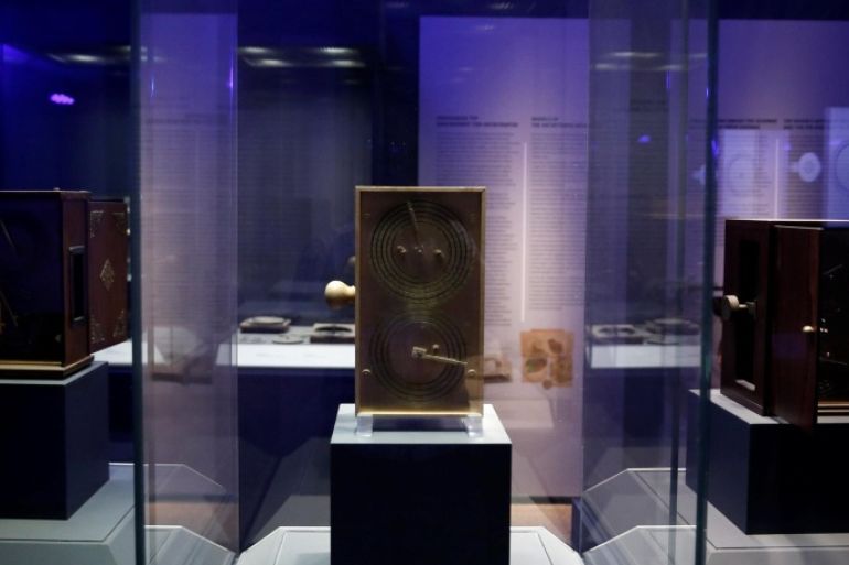 Replicas of the ancient Antikythera Mechanism are displayed at the National Archaeological Museum in Athens, Greece June 9, 2016. REUTERS/Alkis Konstantinidis