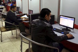 Youth surf social media websites inside an internet cafe in Cairo, Egypt, January 24, 2016. In 2011, activist Esraa Abdel-Fattah helped ignite revolution on the streets of Egypt and was nominated for a Nobel Peace Prize. Five years after the fall of autocrat Hosni Mubarak, she is shunned or insulted by Egyptians on those same streets. Picture take January 24, 2016. REUTERS/Stringer EDITORIAL USE ONLY. NO RESALES. NO ARCHIVE.