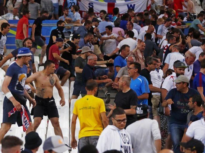 Football Soccer - England v Russia - EURO 2016 - Group B - Stade Vélodrome, Marseille, France - 11/6/16 Fans clash in the stadium after the game REUTERS/Kai Pfaffenbach Livepic