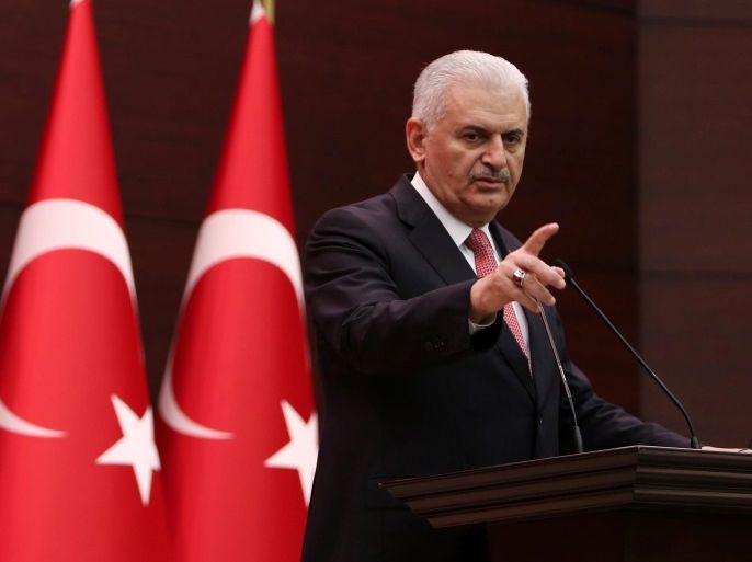 Turkish Prime Minister Binali Yildirim speaks during a press conference in Ankara, Turkey, 27 June 2016. Turkey and Israel on 27 June announced that they have repaired ties after a six year conflict over a disagreement regarding the killing of 10 pro-Palestinian Turkish activist by Israeli soldiers when the Turkish Mavi Marmara flotilla breached Gaza's naval blockade in 2010.