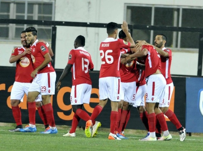Etoile Sportive du Sahel players celebrate after scoring a goal during the CAF Champions League soccer match between Etoile Sportive du Sahel of Tunisia and Fath Union of Morocco at Stade Olympique de Sousse, Tunisia, 29 June 2016