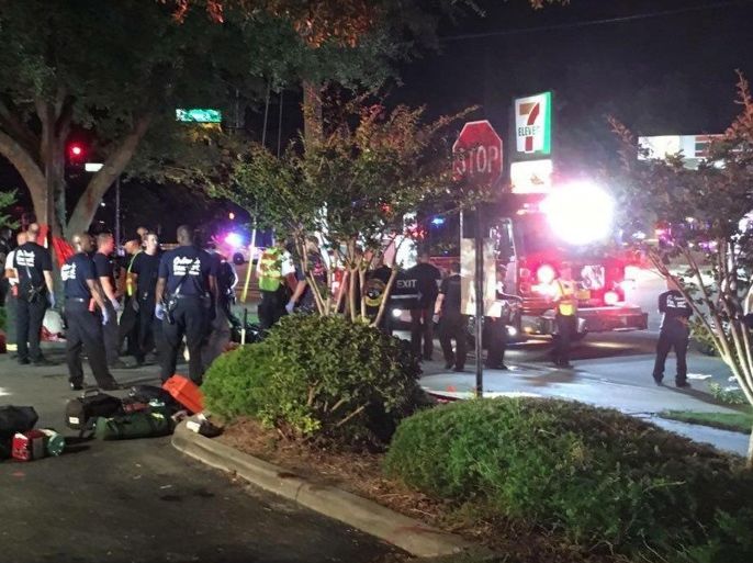 A handout photograph made available by Univision Florida Central showing a view of the general scene of a shooting at Pulse Nightclub in Orlando, Florida, USA, 12 June 2016. Orlando Police state there are multiple injuries with reports stating that the attacker is still inside the club and has taken hostages. EPA/UNIVISION FLORIDA CENTRAL / HANDOUT