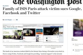 the Washington post -screenshot- Family of ISIS Paris attack victim sues Google, Facebook and Twitter