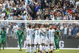 Jun 14, 2016; Seattle, WA, USA; Argentina players celebrate after forward Erik Lamela (18) scores a goal on a free kick against Bolivia during the first half in the group play stage of the 2016 Copa America Centenario. Mandatory Credit: Joe Nicholson-USA TODAY Sports