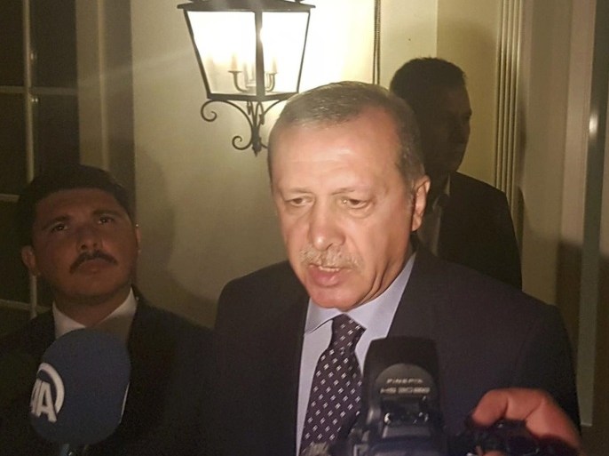 Turkish President Tayyip Erdogan speaks to media in the resort town of Marmaris, Turkey, July 15, 2016. REUTERS/Kenan Gurbuz TPX IMAGES OF THE DAY