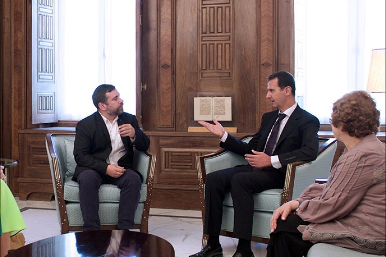 Syria's President Bashar al-Assad (C-R) meets with European Parliament delegation in Damascus, Syria, in this handout picture provided by SANA on July 10, 2016. SANA/Handout via REUTERS ATTENTION EDITORS - THIS IMAGE WAS PROVIDED BY A THIRD PARTY. EDITORIAL USE ONLY. REUTERS IS UNABLE TO INDEPENDENTLY VERIFY THIS IMAGE.