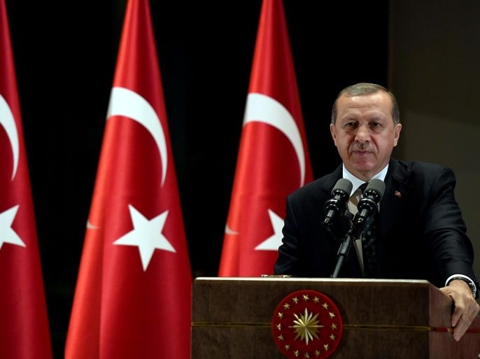 Turkish President Tayyip Erdogan makes a speech during an iftar event in Ankara, Turkey, June 29, 2016. Picture taken June 29, 2016. Yasin Bulbul/Presidential Palace/Handout via REUTERS ATTENTION EDITORS - THIS PICTURE WAS PROVIDED BY A THIRD PARTY. FOR EDITORIAL USE ONLY. NO RESALES. NO ARCHIVE.
