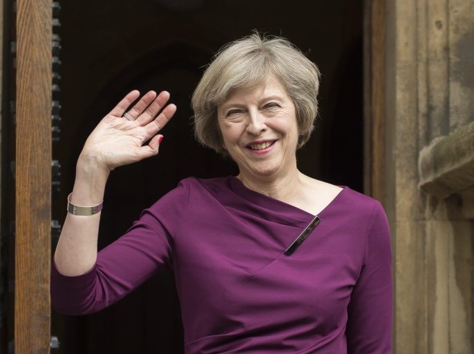 British Home Secretary Theresa May waves to members of the media outside of The Houses of Parliament in London, Britain, 07 July 2016. Theresa May and Andrea Leadsom will battle for the leadership of Conservative party after Michael Gove was eliminated in the second ballot on 07 July 2016.