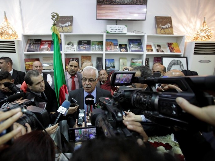 Algeria's Minister of Communication Hamid Grine speaks to the media at the headquarters of the state newspaper El Moudjahid in Algiers, Algeria May 3, 2016. REUTERS/Ramzi Boudina FOR EDITORIAL USE ONLY. NO RESALES. NO ARCHIVES.