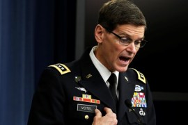 U.S. Army General Joseph Votel, commander, U.S. Central Command, briefs the media at the Pentagon in Washington, U.S. April 29, 2016 about the investigation of the airstrike on the Doctors Without Borders trauma center in Kunduz, Afghanistan on October 3, 2015. REUTERS/Yuri Gripas