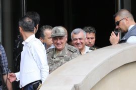 Turkish 1st Army Commander Gen. Umit Dundar (C) leaves a security meeting with Istanbul Police Chief Mustafa Caliskan (not pictured), in Istanbul, Turkey, 18 July 2016. Turkish Prime Minister Yildirim reportedly said that the Turkish military was involved in an attempted coup d'etat. Turkish President Recep Tayyip Erdogan has denounced the coup attempt as an 'act of treason' and insisted his government remains in charge. Some 104 coup plotters were killed, 90 people