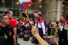 The Russian Olympic team arrives at the Antonio Carlos Jobim International Airport in Rio de Janeiro, Brazil, 28 July 2016. The Rio 2016 Olympics start on 05 August.