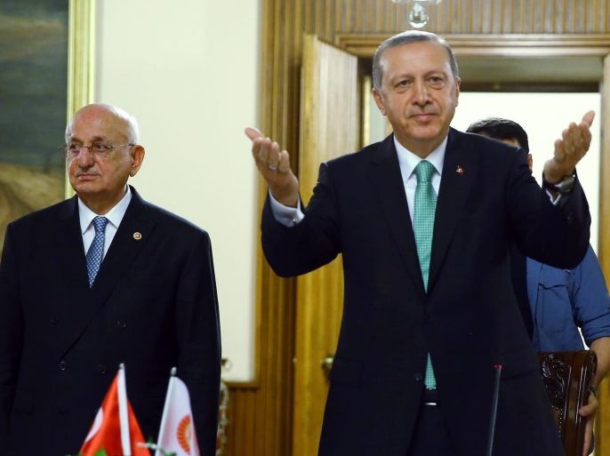A handout picture provided by Turkish President Press office shows Turkish President Recep Tayyip Erdogan (R), visits to Grand National Assembly of Turkey in Ankara, Turkey, 22 July 2016. President Erdogan on 20 July declared a three-month state of emergency and caused the dismissal of 50,000 workers and the arrest of 8,000 people after the 15 July failed coup attempt. At least 290 people were killed and almost 1,500 injured amid violent clashes on 15 July as certain mi