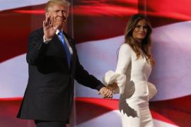 Donald Trump (L) escorts his wife Melania (R) after her speech during the second session on the first day of the 2016 Republican National Convention at Quicken Loans Arena in Cleveland, Ohio, USA, 18 July 2016. The four-day convention is expected to end with Donald Trump formally accepting the nomination of the Republican Party as their presidential candidate in the 2016 election.
