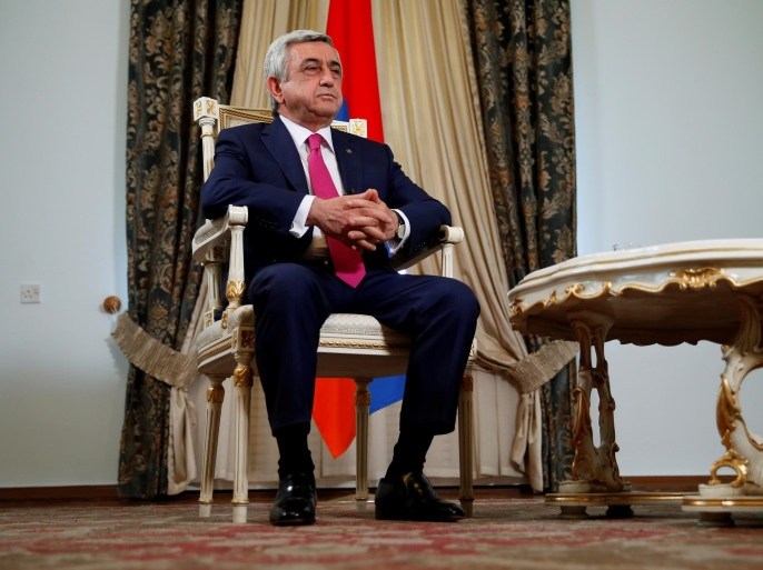 Armenia's President Serzh Sargsyan speaks during an interview with Reuters at his office in Yerevan, Armenia, June 25, 2016. Picture taken June 25, 2016. REUTERS/David Mdzinarishvili